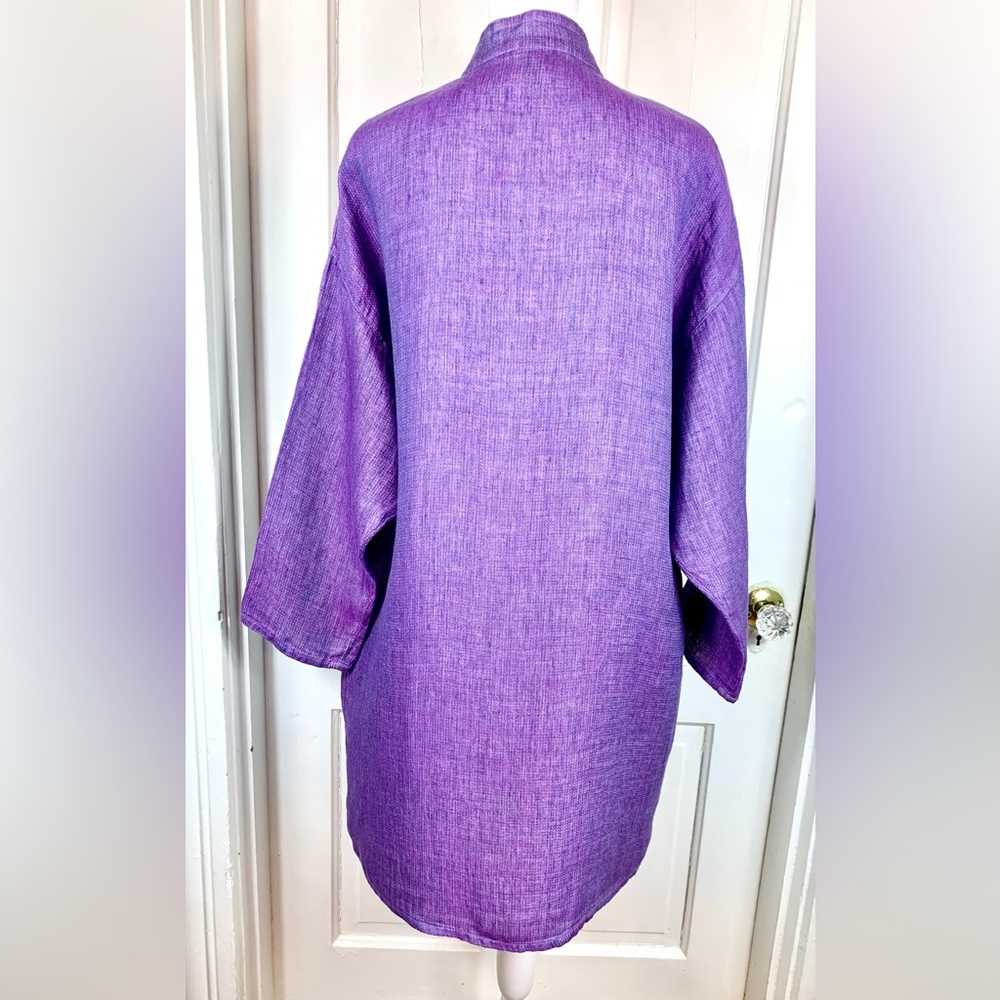 Eileen Fisher Purple Irish Linen Open Front Jacket - Kimono - Cardigan - Picture 7 of 15